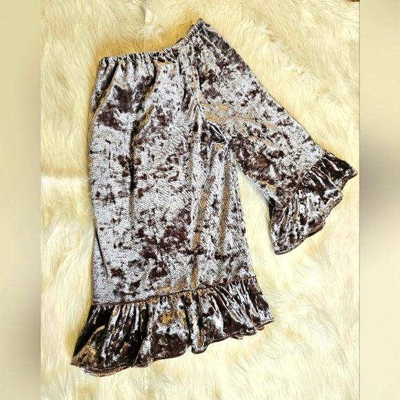 Anthropologie Sanctuary Julia Crushed Velvet Top Bell/Flare Sleeves Pink - Picture 4 of 13